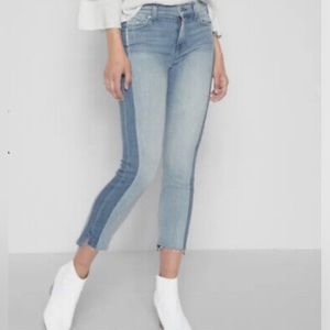 7 For All Mankind Crop Step Raw Hem Two Tone Jeans